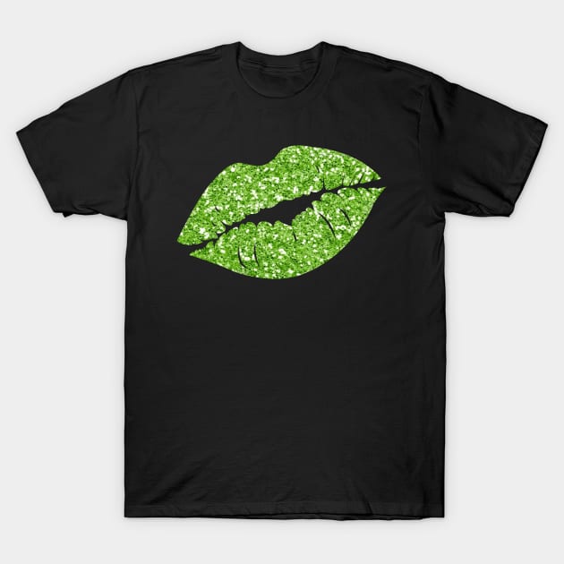 Green Faux Glitter Lips T-Shirt by Felicity-K